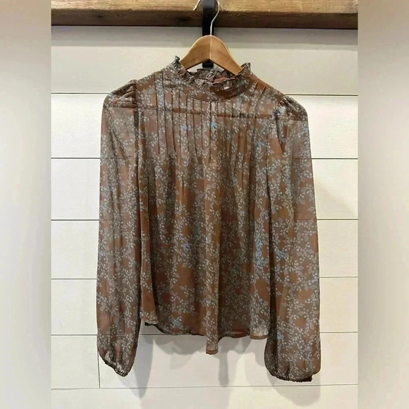 A.n.a  Sheer Brown/ Blue Blouse- women’s XS - Picture 1 of 5